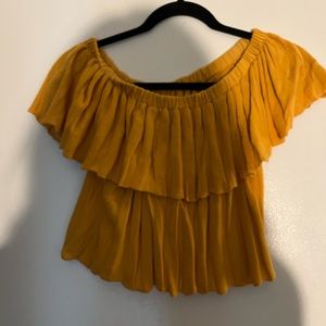 Bright mustard yellow peasant cropped top.